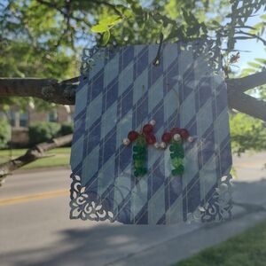 Beaded Red, White and Green Earrings